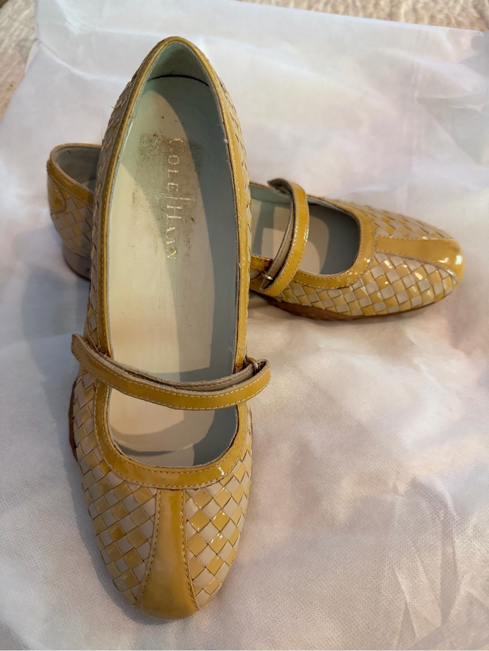 Cole Haan Women's Mustard Yellow Woven Mary Jane Flats size 8 EUC